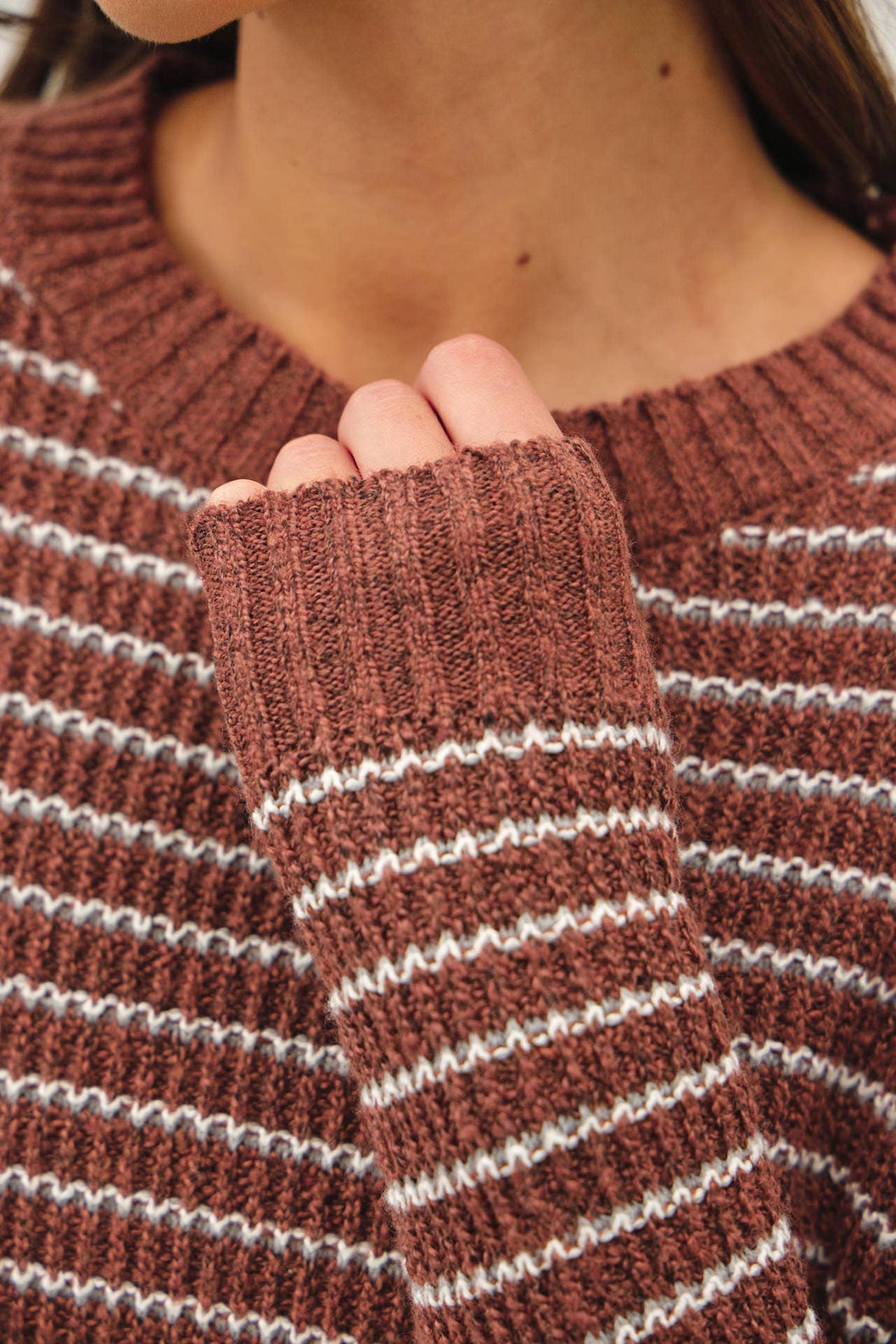 SEPIA STRIPED WAFFLE KNIT SWEATER