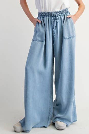 Wide Leg High Waist Chambray Pants