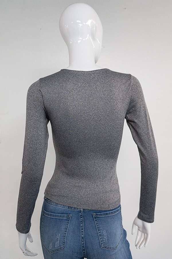 Grey Doubled Layered Long Sleeve Crewneck Top