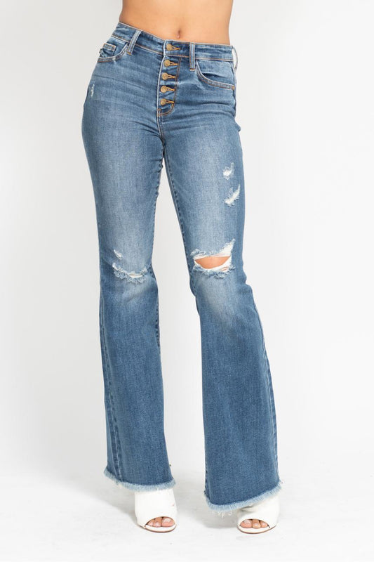 Judy Blue - Mid Rise 5 Button Destroy Flare