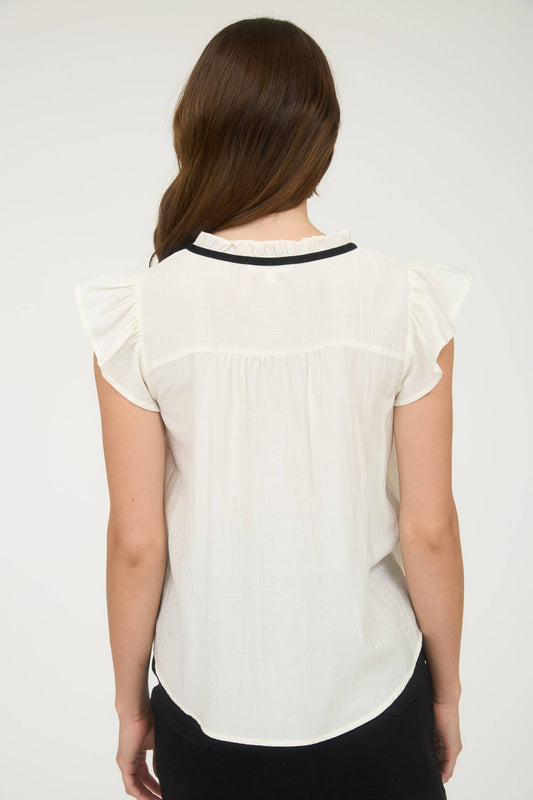 Ivory Contrast Front Bow Short Sleeve Blouse