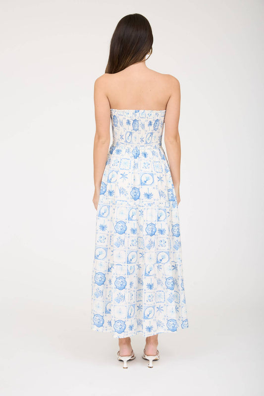 Light Blue Plant Aesthetic Strapless Midi Dress