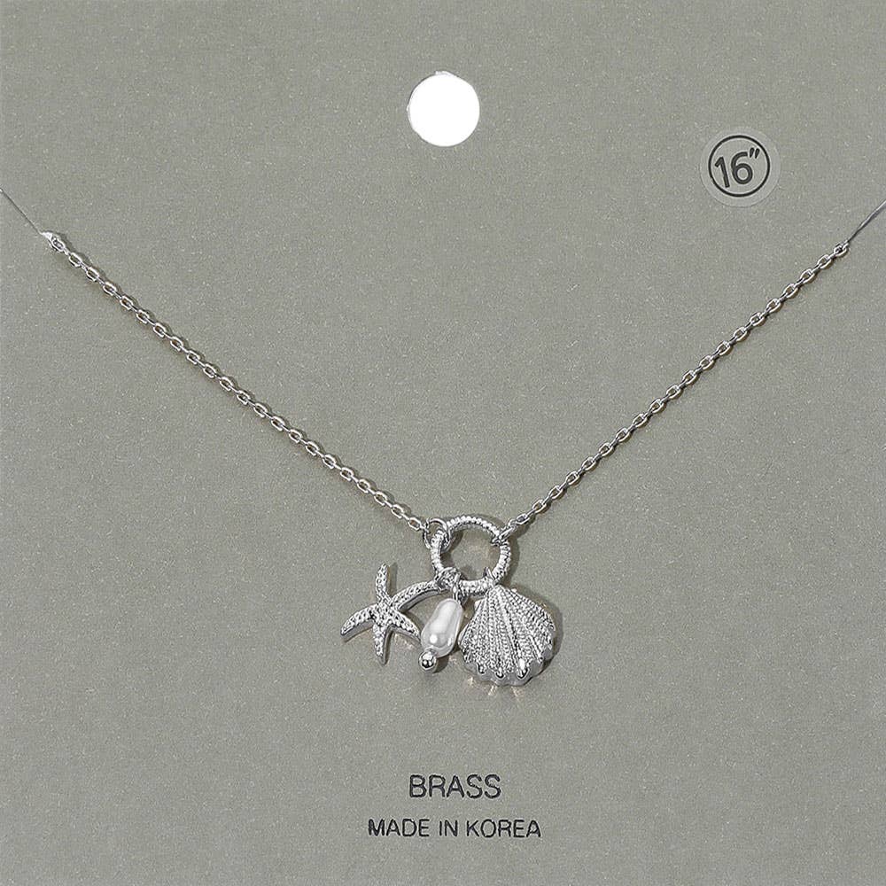 Seashell Starfish Pearl Pendant Necklace