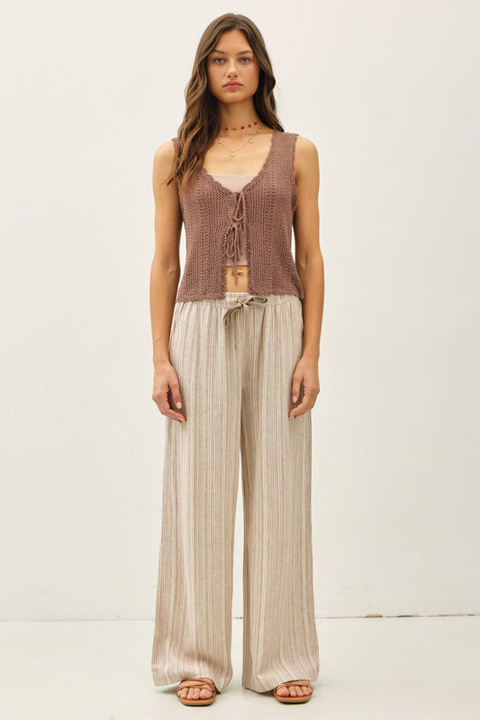 Mocha Striped Linen Wide Leg Pants