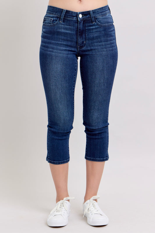 Judy Blue - Dark Wash Capri w/ Side Slit