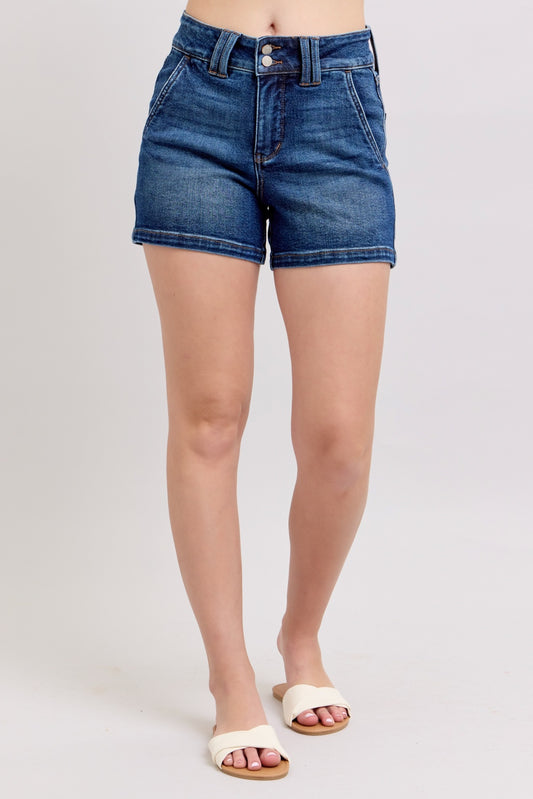 Judy Blue - Double Button Dark Denim Shorts