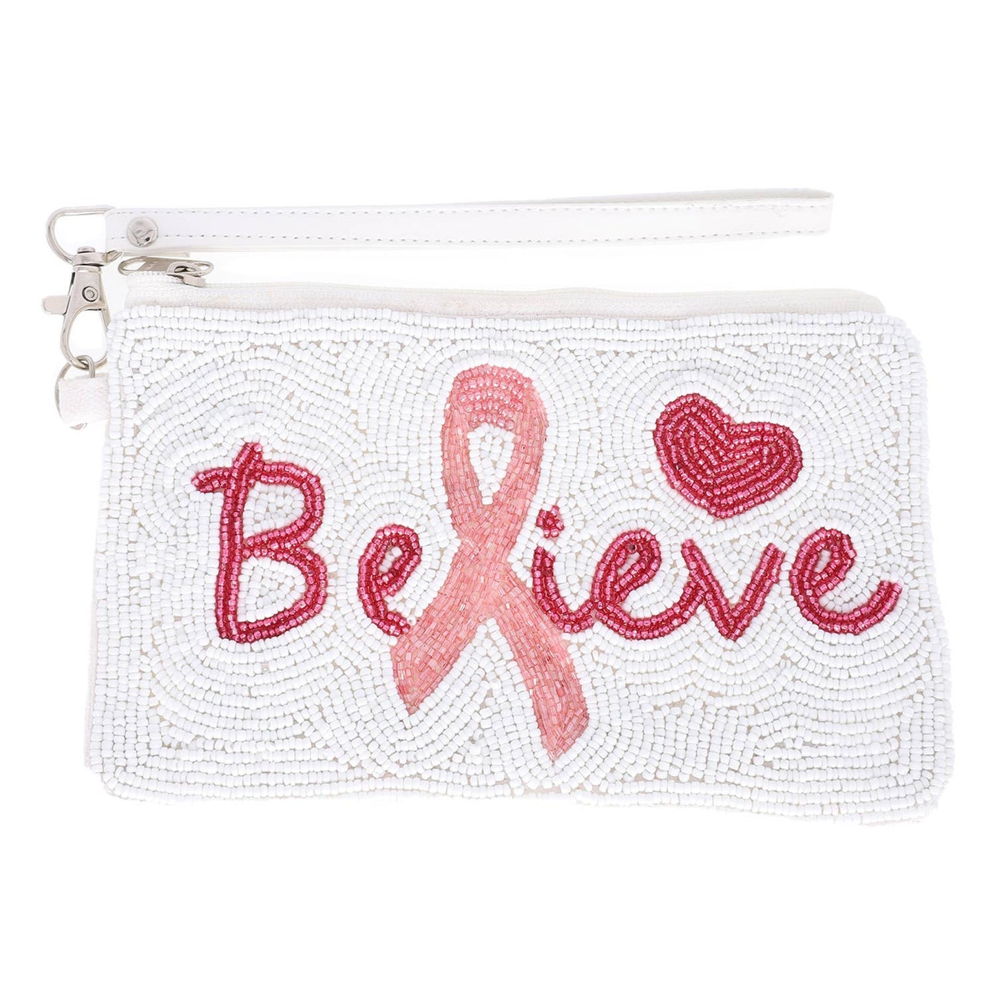 Breast Cancer Awareness Beaded Wristlet Coin Bag
