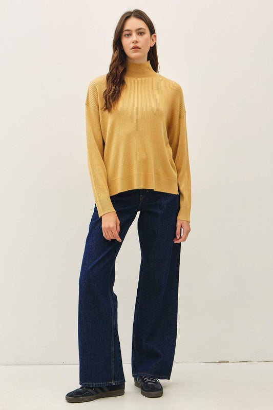 DIJON WOOL BLEND MOCK NECK RIP SWEATER