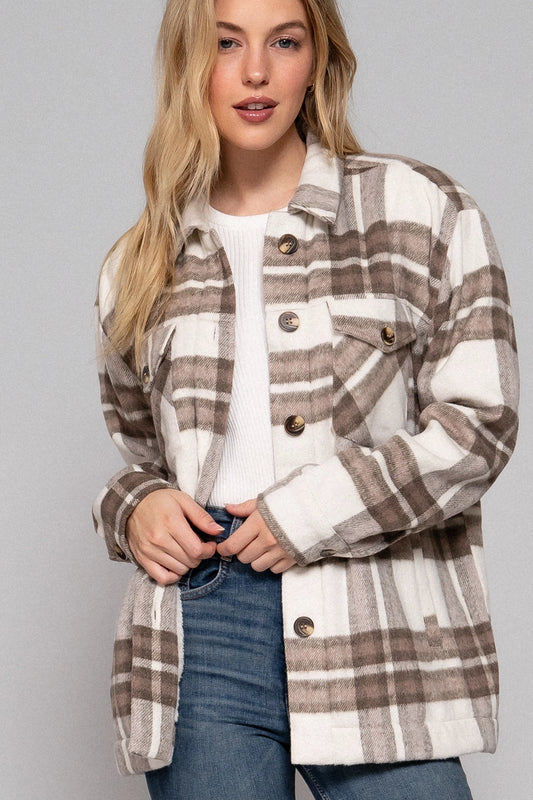 Brown Brushed Plaid Jacket