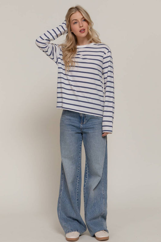 Navy + Ivory Striped Long Sleeve Tee