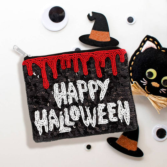 Happy Halloween Seed Beaded Coin Pouch