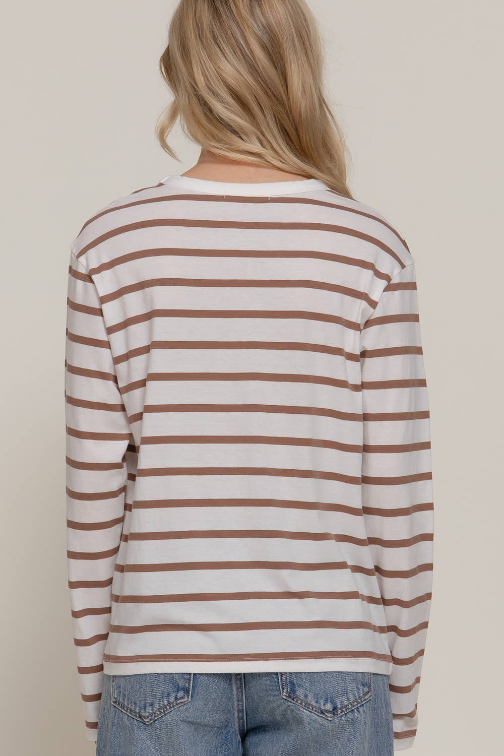 Wine + Ivory Striped Long Sleeve Tee