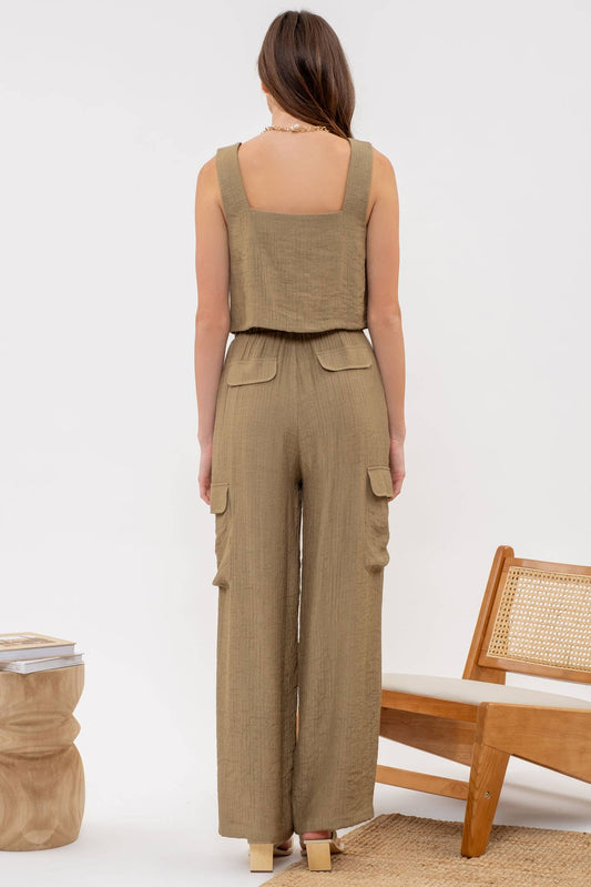 Olive Wide Leg Cargo Pants