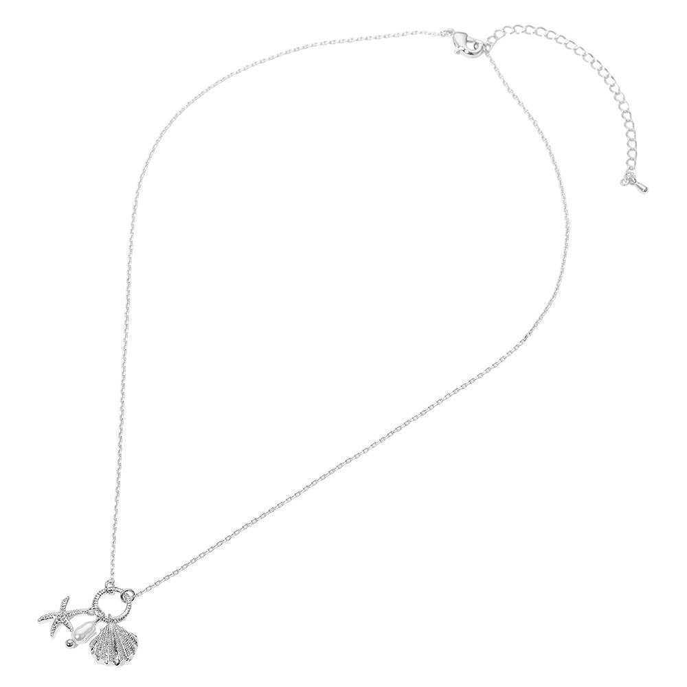 Seashell Starfish Pearl Pendant Necklace