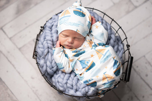 Sailboat Infant Baby Gown and Hat Set