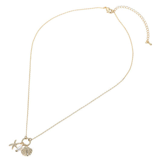 Seashell Starfish Pearl Pendant Necklace