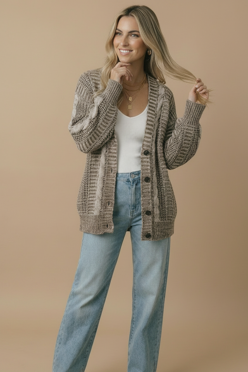 Button Down Oversized Chunky Cable Cardigan