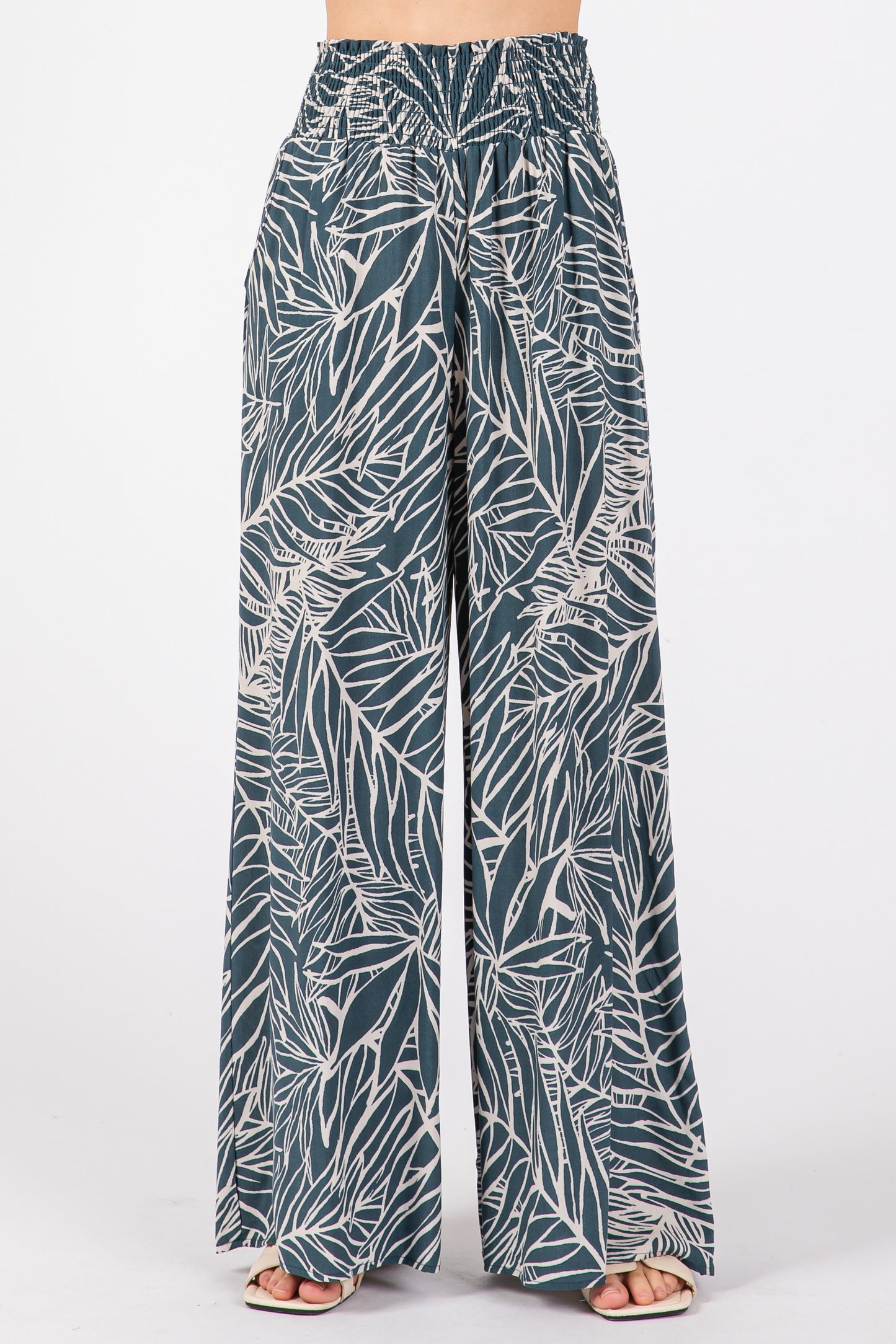 Vintage Denim Print Wide Leg Pants