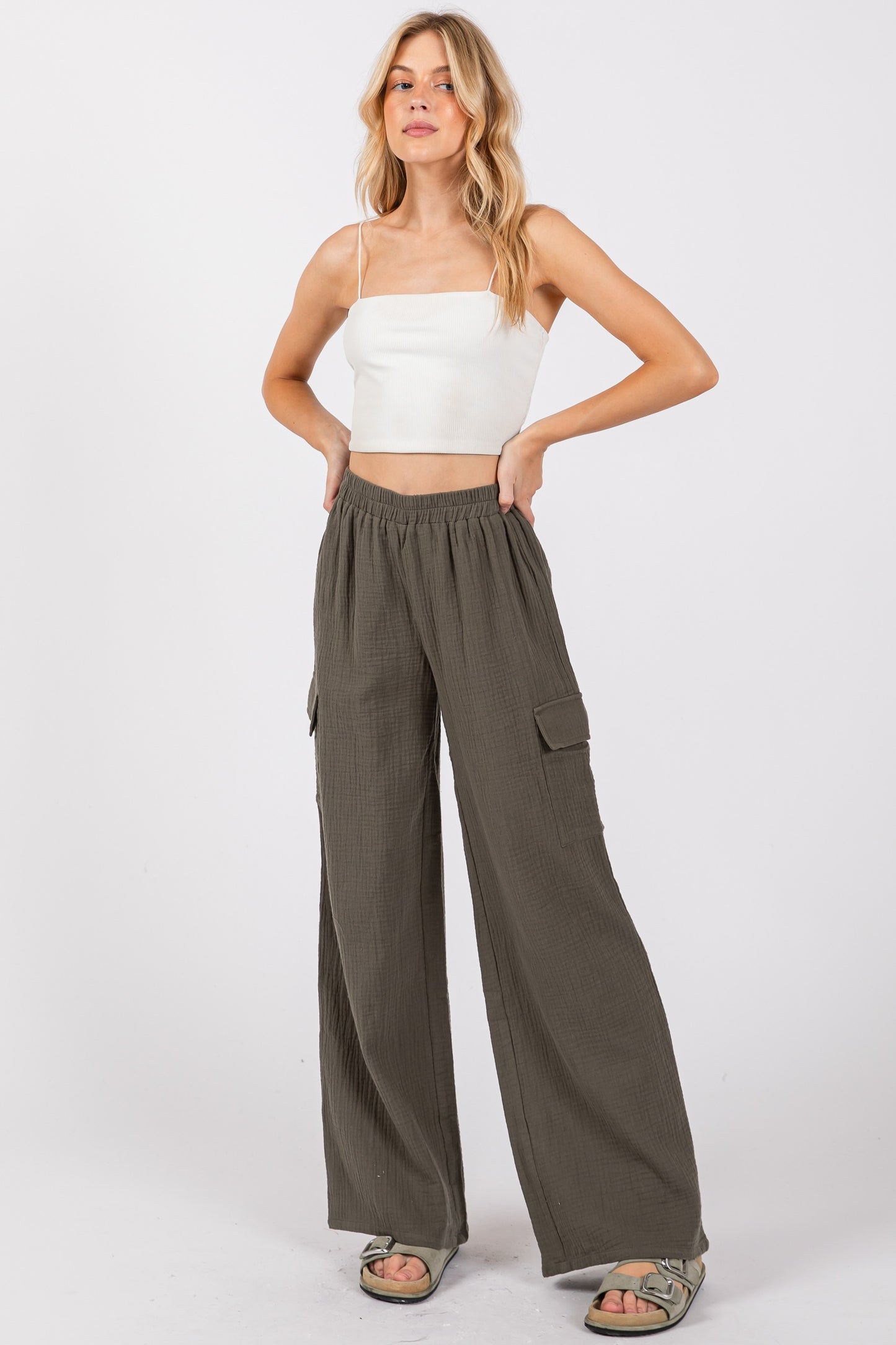 Dark Olive Pull On Cargo Pants