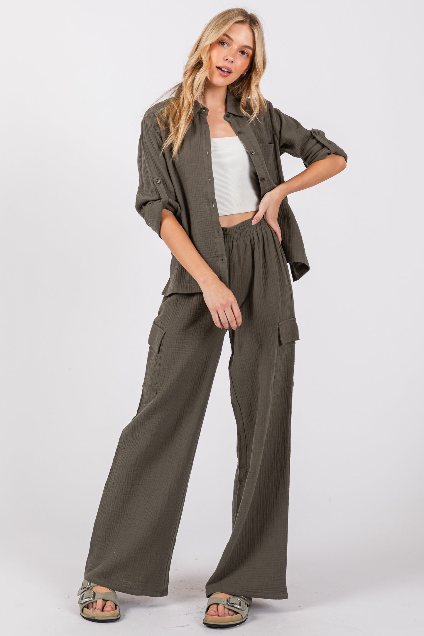 Dark Olive Pull On Cargo Pants