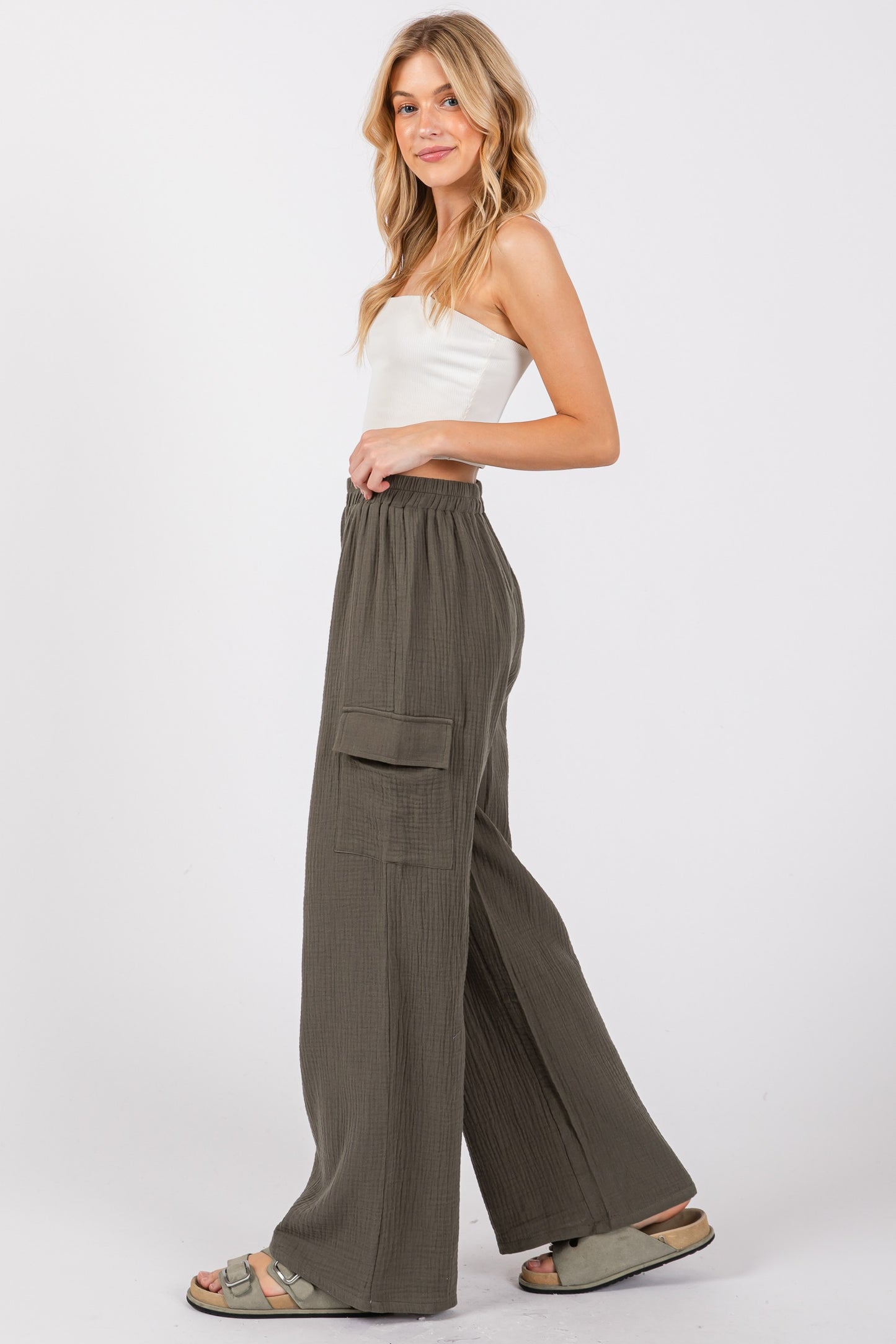 Dark Olive Pull On Cargo Pants