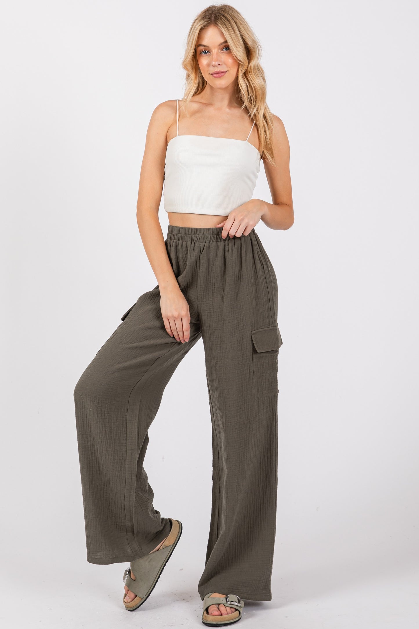 Dark Olive Pull On Cargo Pants