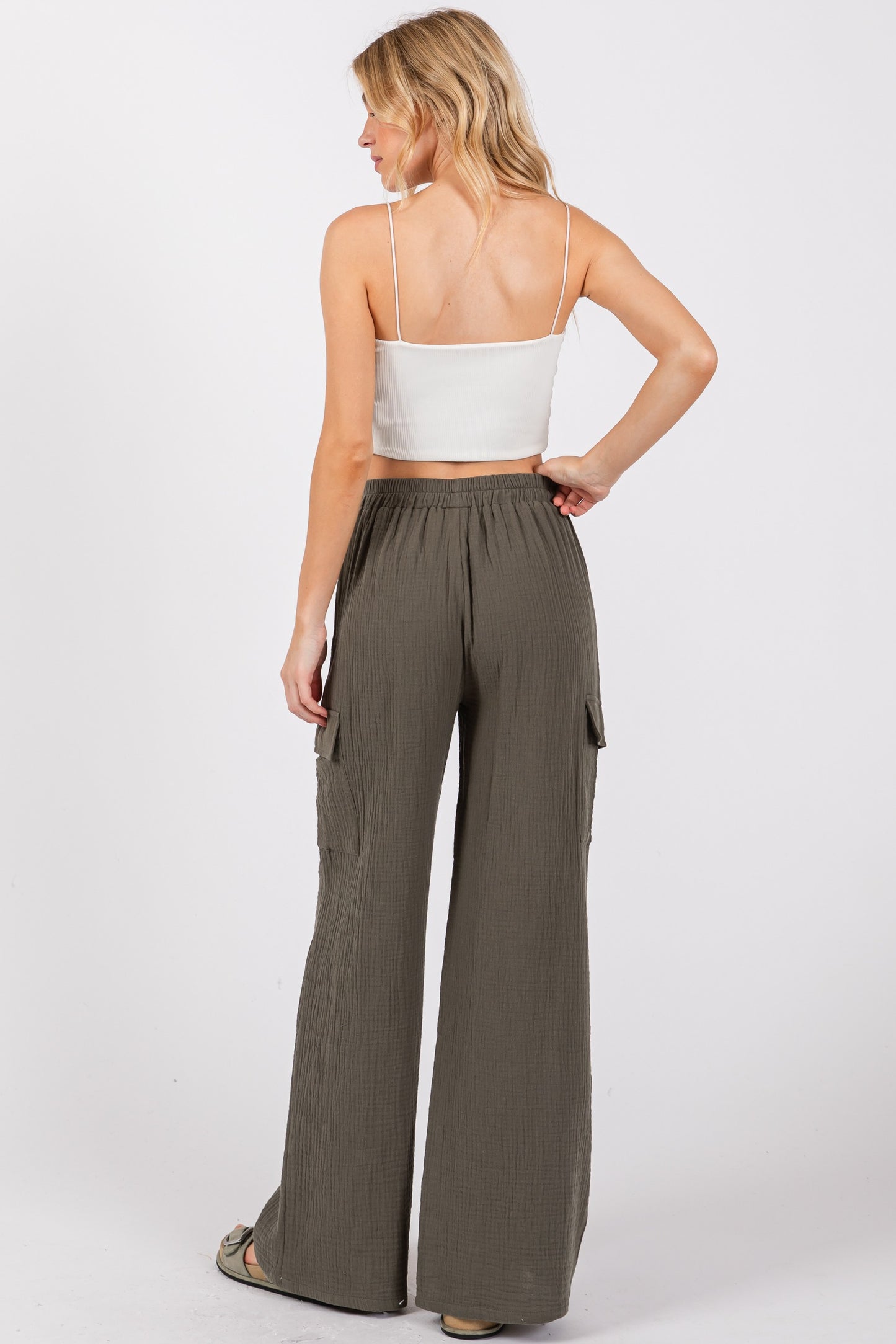 Dark Olive Pull On Cargo Pants