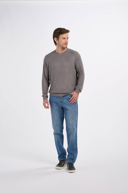 Grey Knit V-Neck Sweater