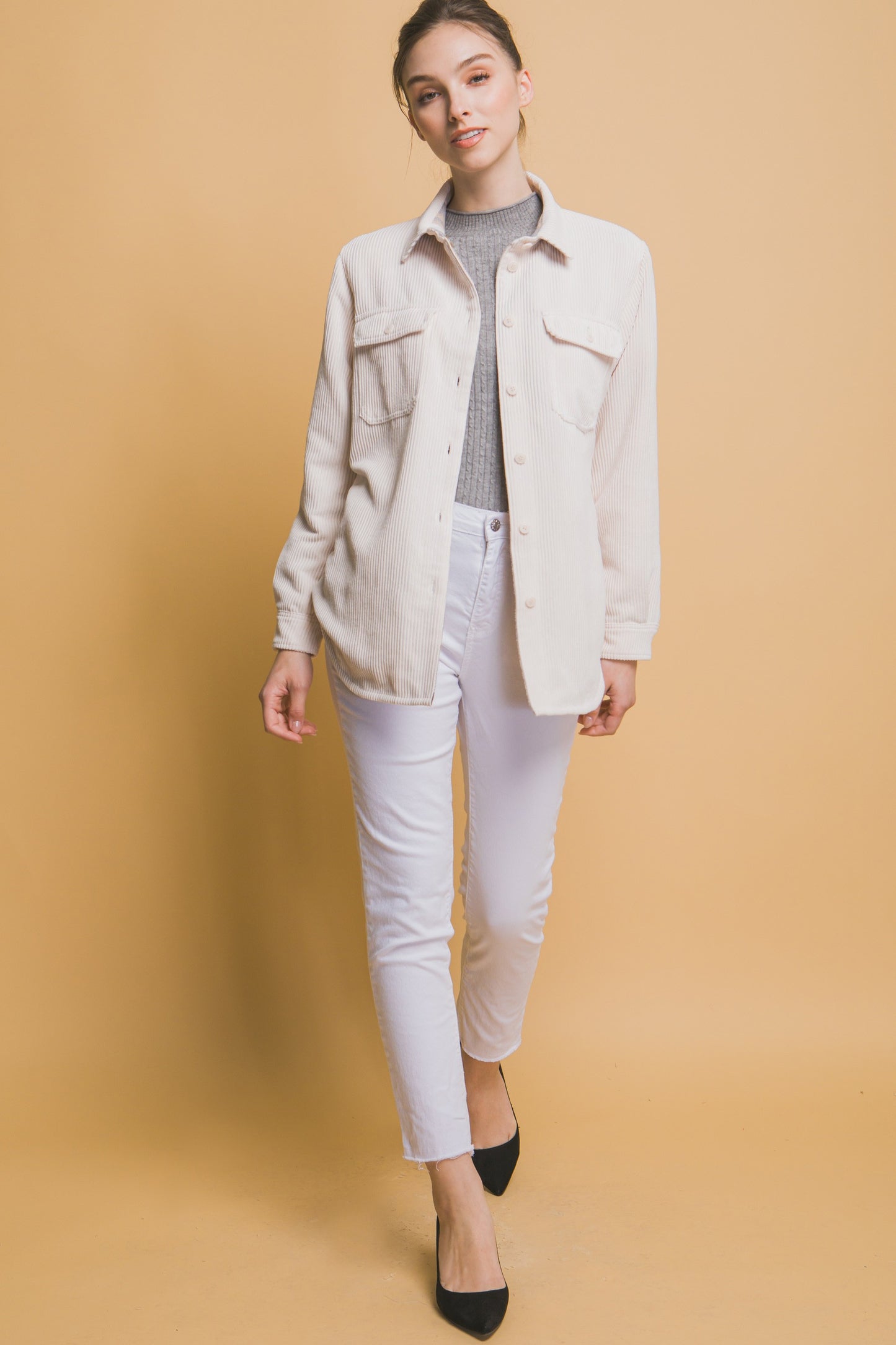 Cream Don't be Two Faced Reversible Corduroy Jacket