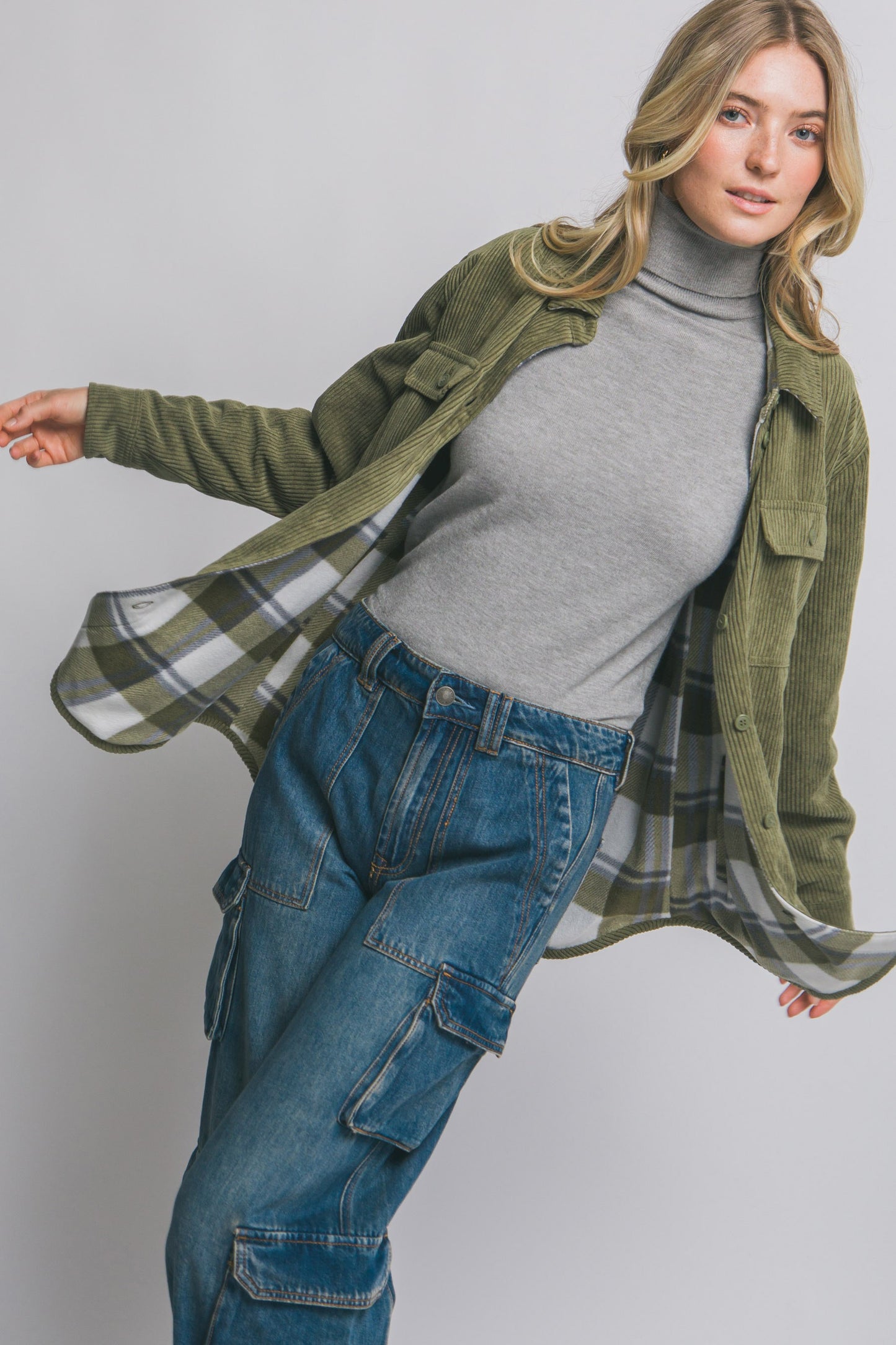 Olive Don't be Two Faced Reversible Corduroy Jacket