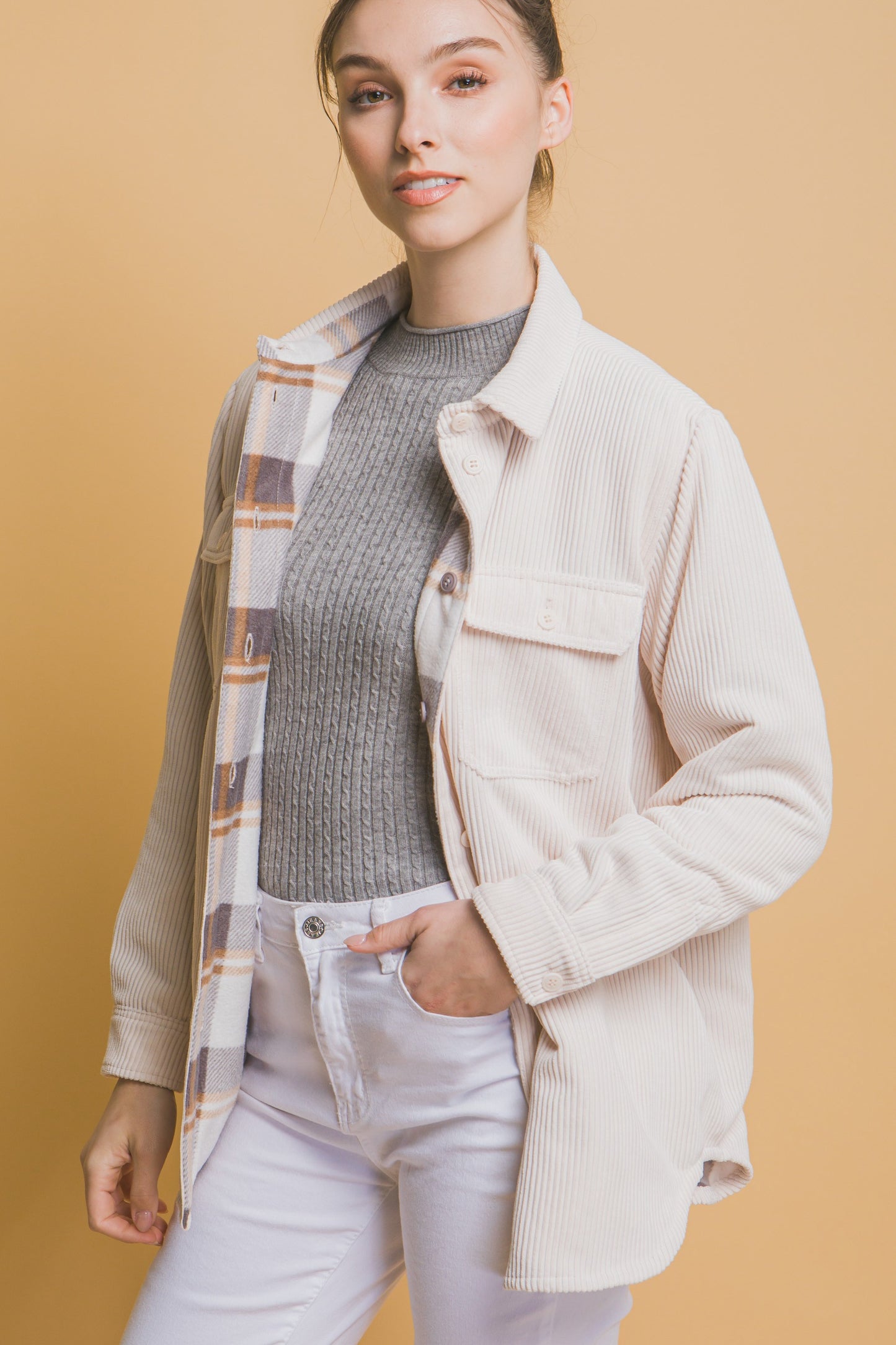 Cream Don't be Two Faced Reversible Corduroy Jacket