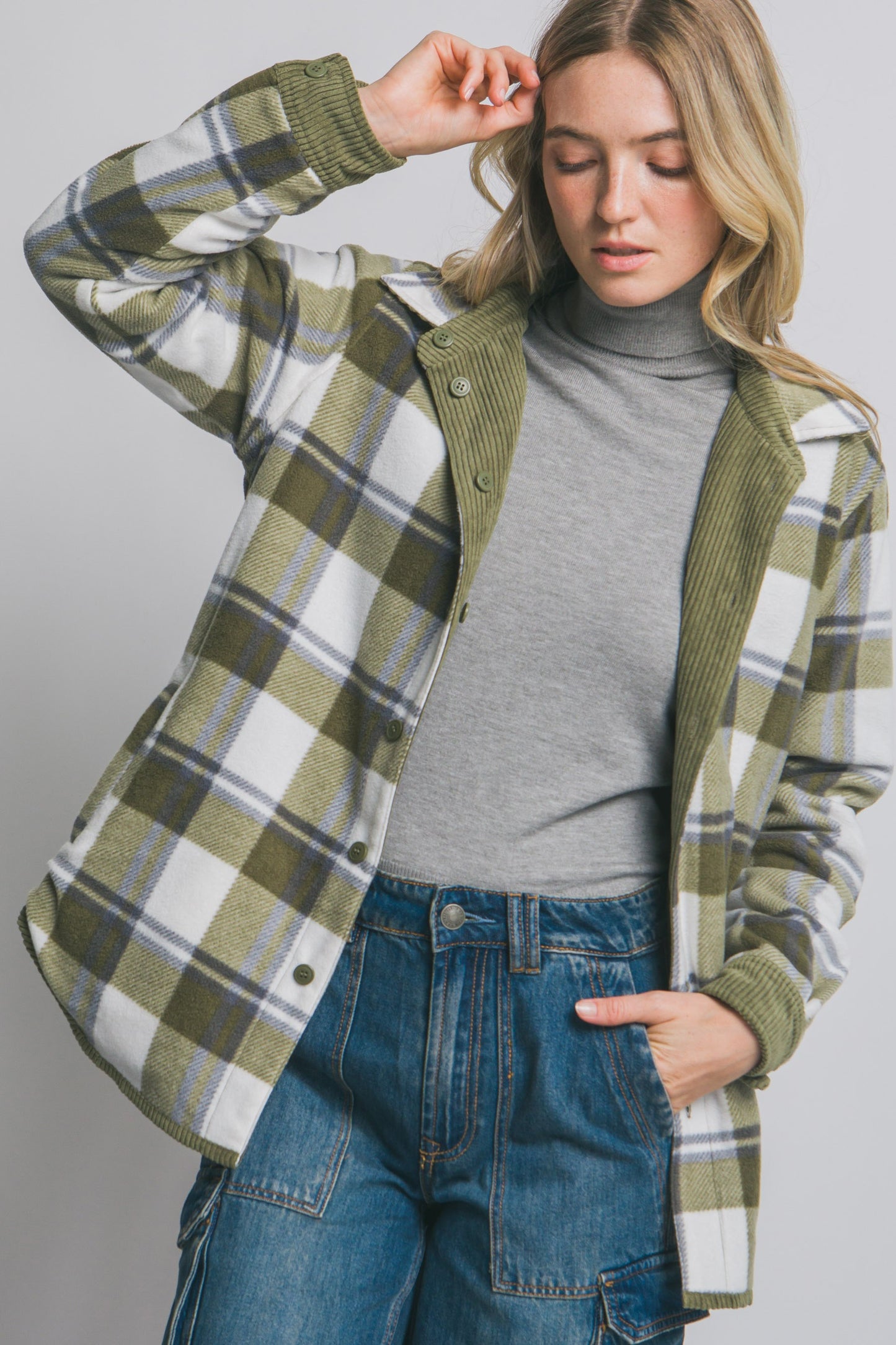 Olive Don't be Two Faced Reversible Corduroy Jacket