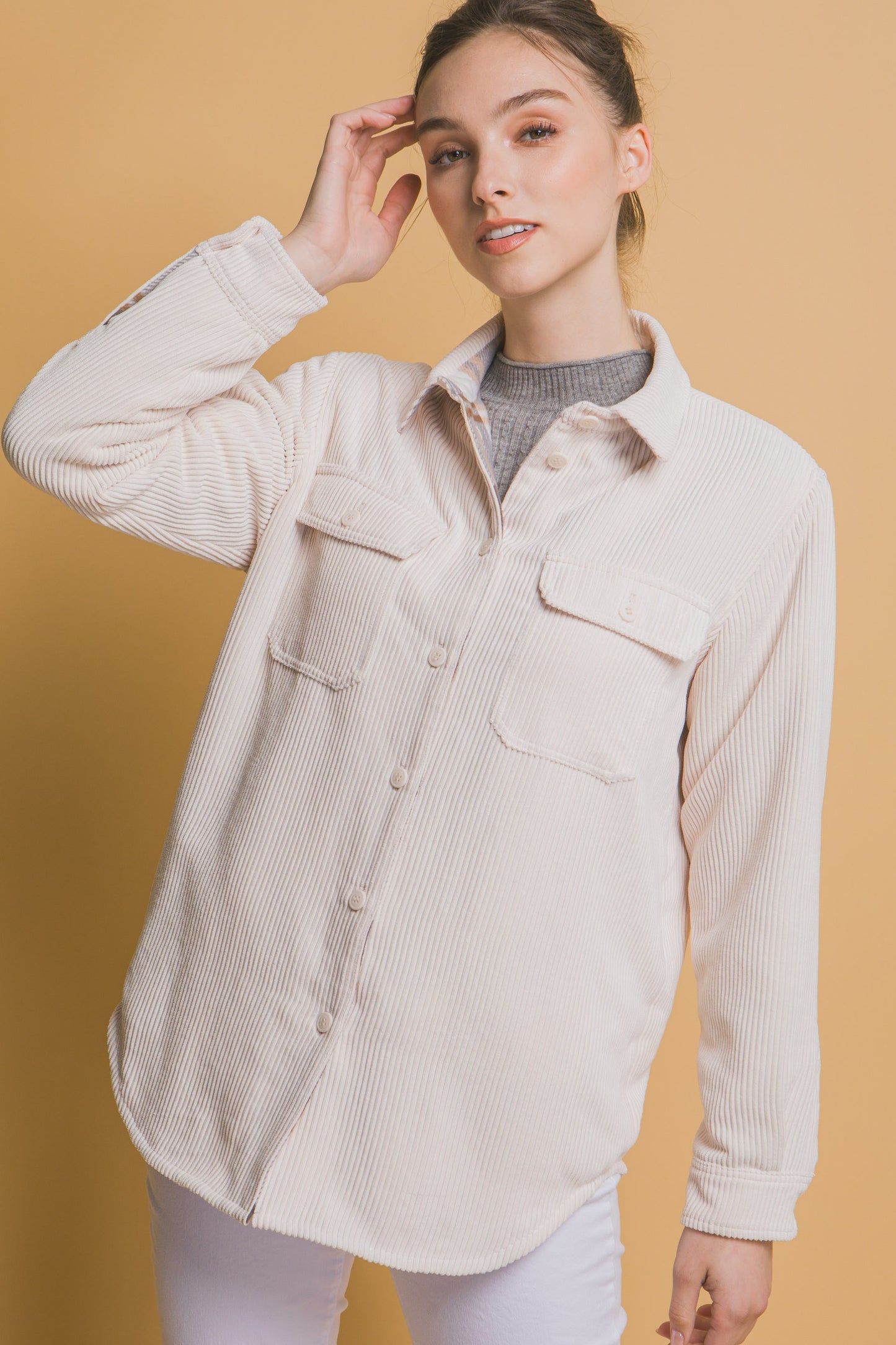 Cream Don't be Two Faced Reversible Corduroy Jacket
