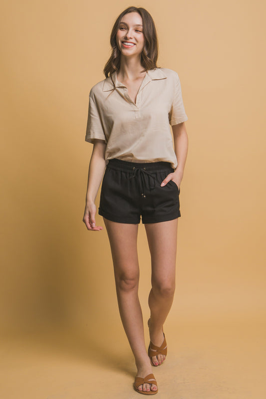 Black Mid Rise Linen Shorts