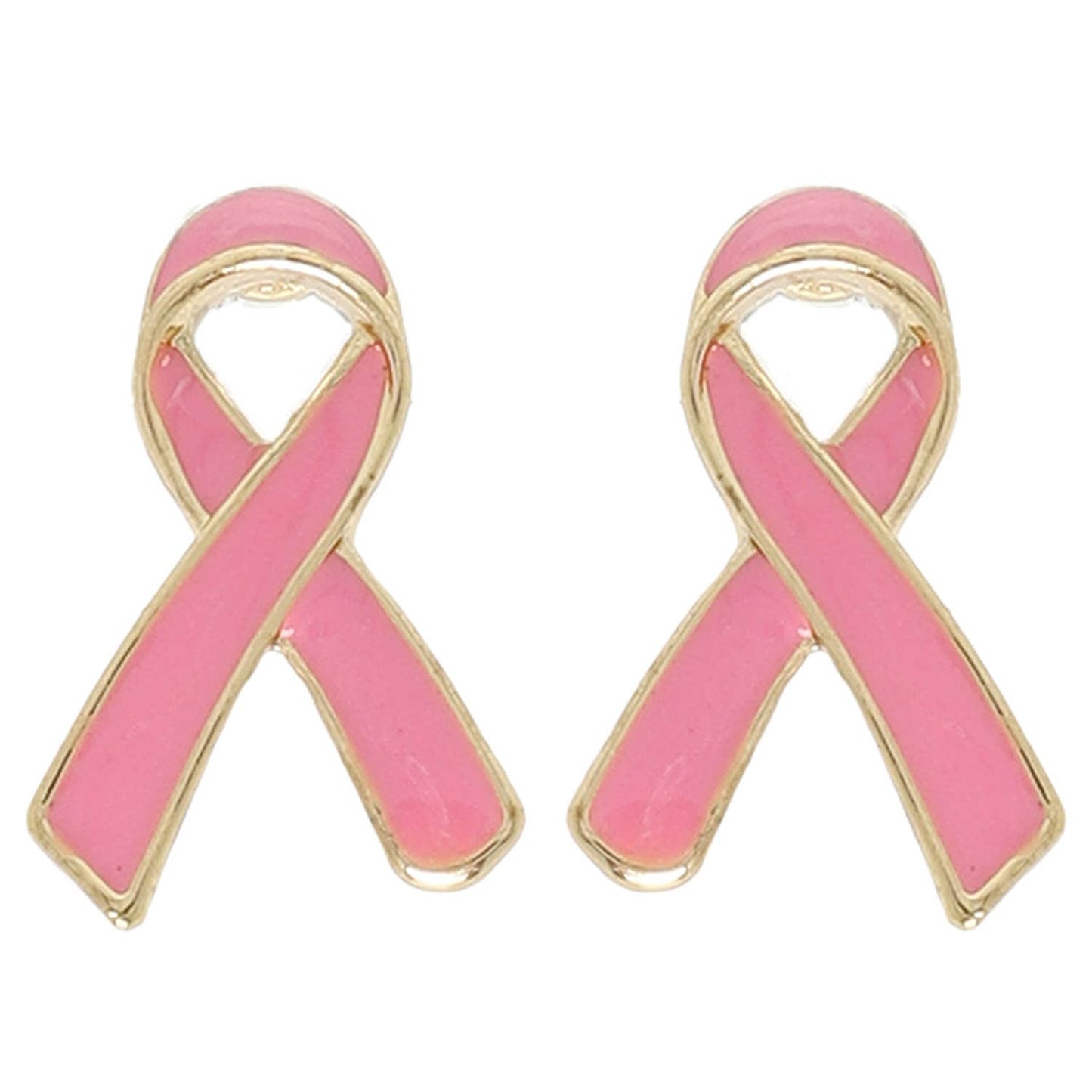 Breast Cancer Awareness Pink Ribbon Post Earrings