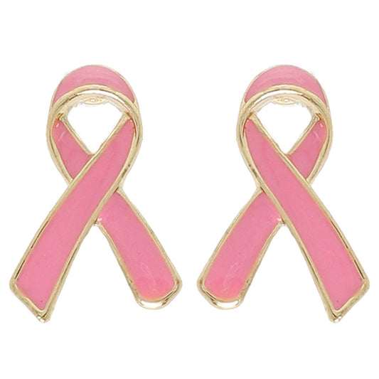 Breast Cancer Awareness Pink Ribbon Post Earrings