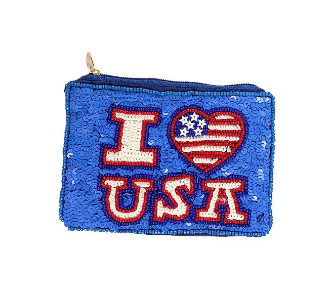 I Love USA Beaded Coin Purse