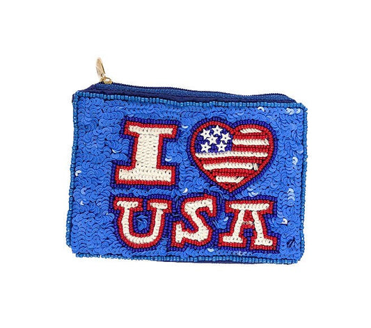 I Love USA Beaded Coin Purse