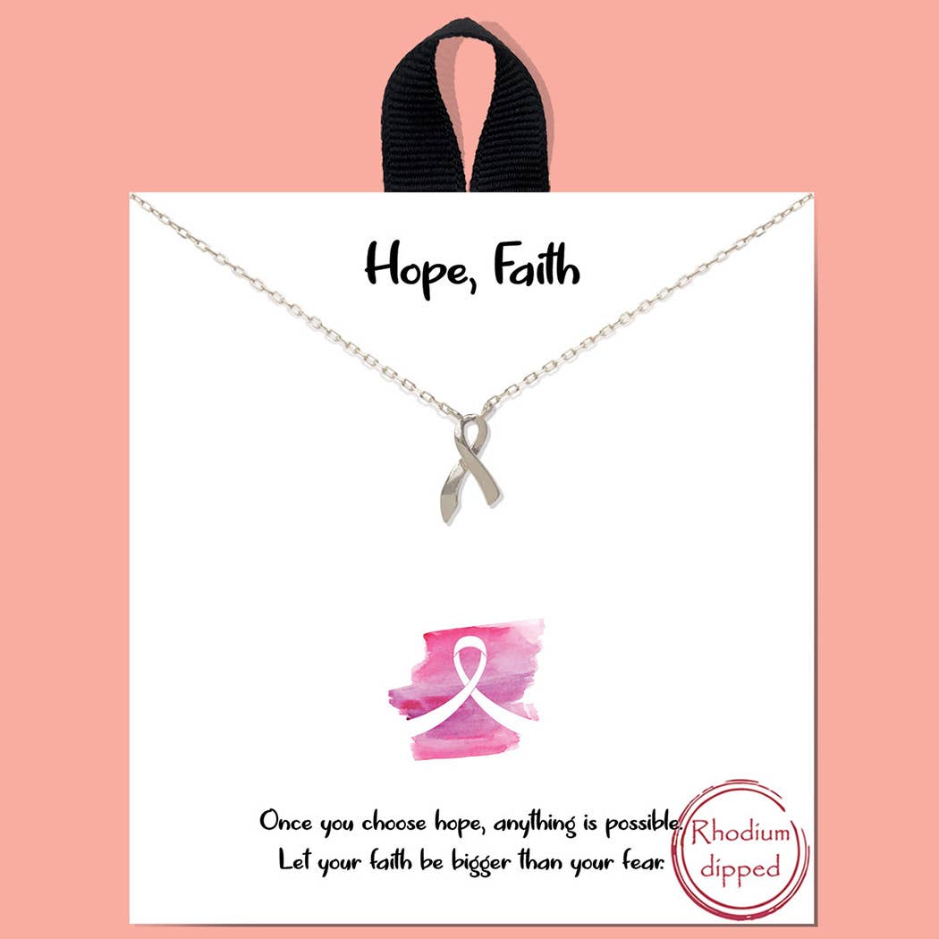 Breast Cancer Ribbon Charm Necklace
