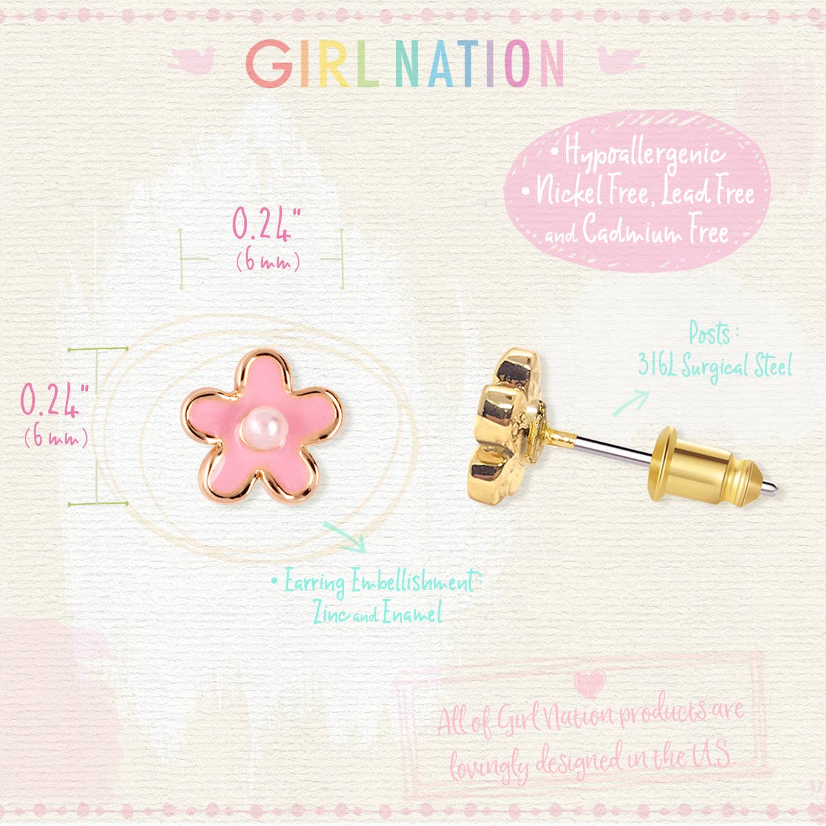 Pink Flower - Stud Earrings