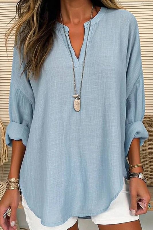 Sky Blue V-Neck Linen Top