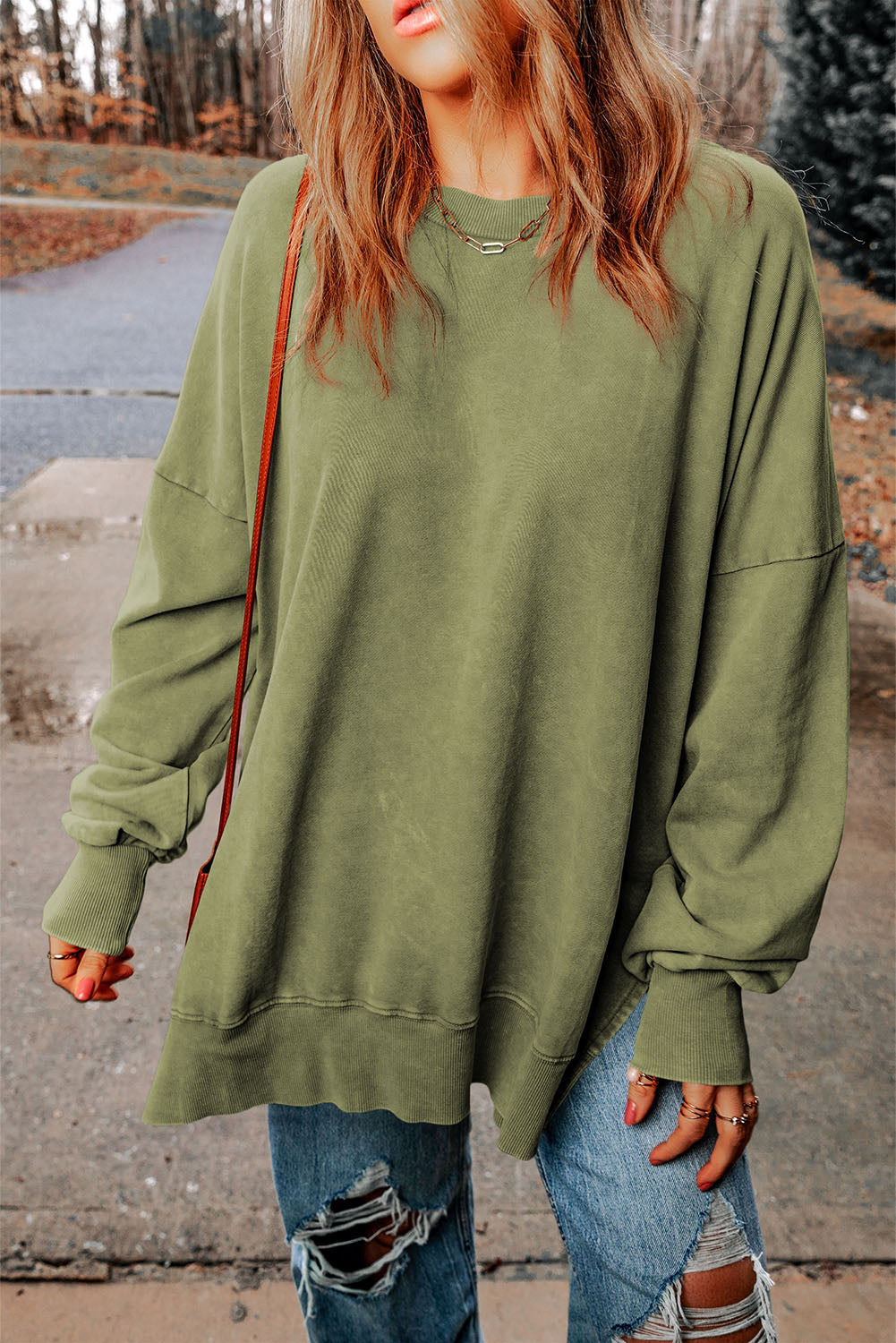 Green Drop Shoulder Oversized Sweatshirt