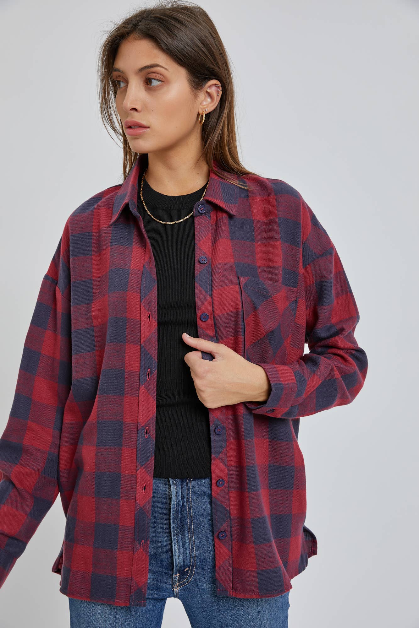 NAVY & RED OVERSIZED FLANNEL SHIRT