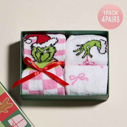 Grinch Checkered Christmas Socks Gift Set