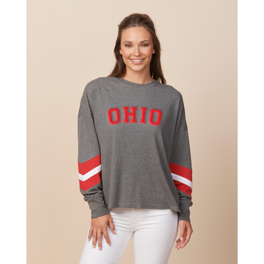 Puff Ohio Ladies Oversized Boxy Varsity Long Sleeve