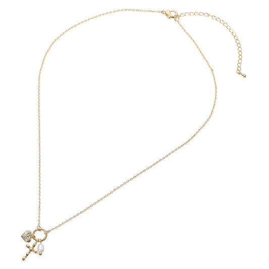 Cross Heart Pearl Pendant Necklace