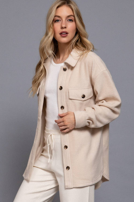 Cream Button Down Fleece Jacket