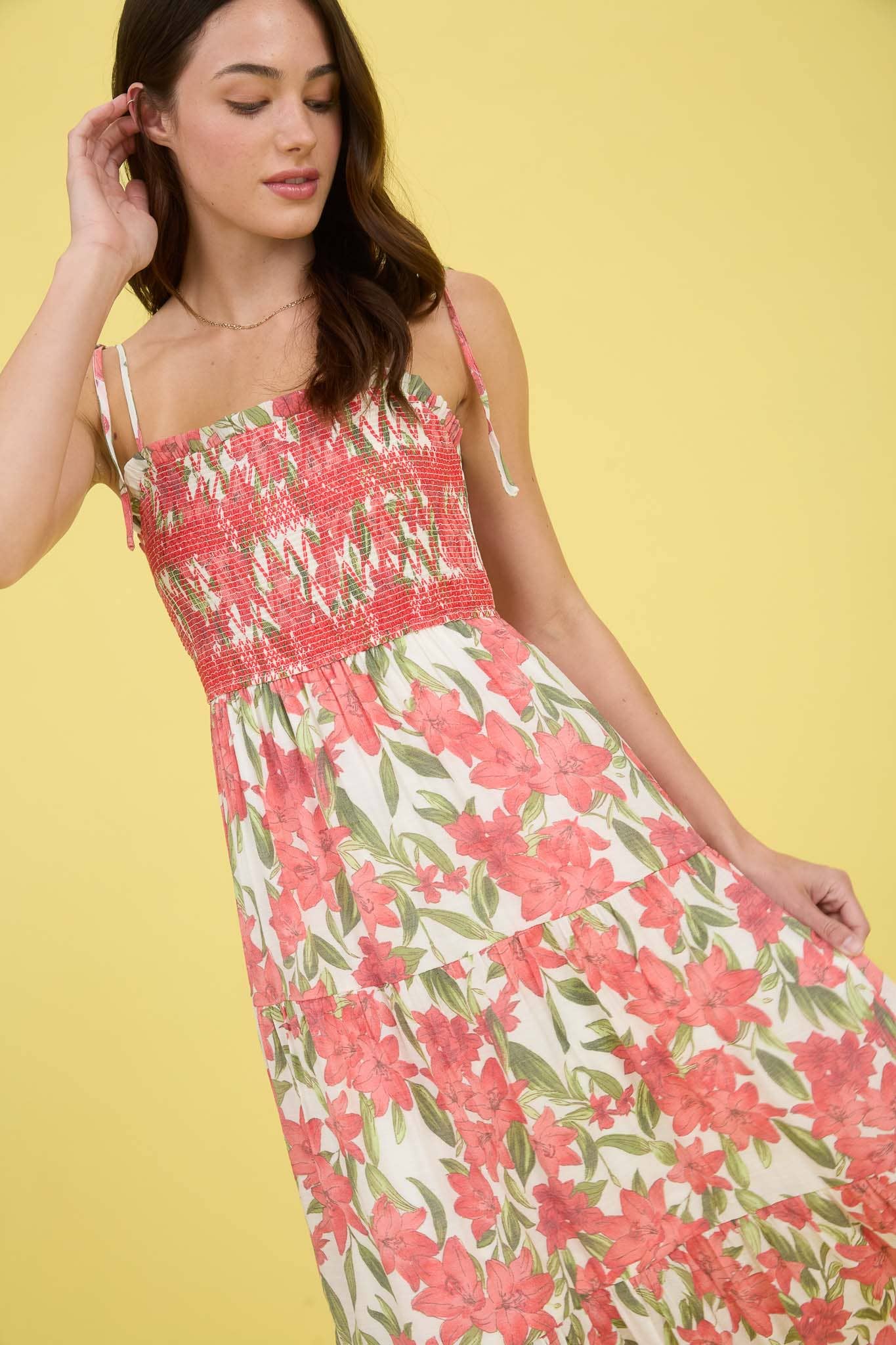 Floral Smocked Strappy Dress
