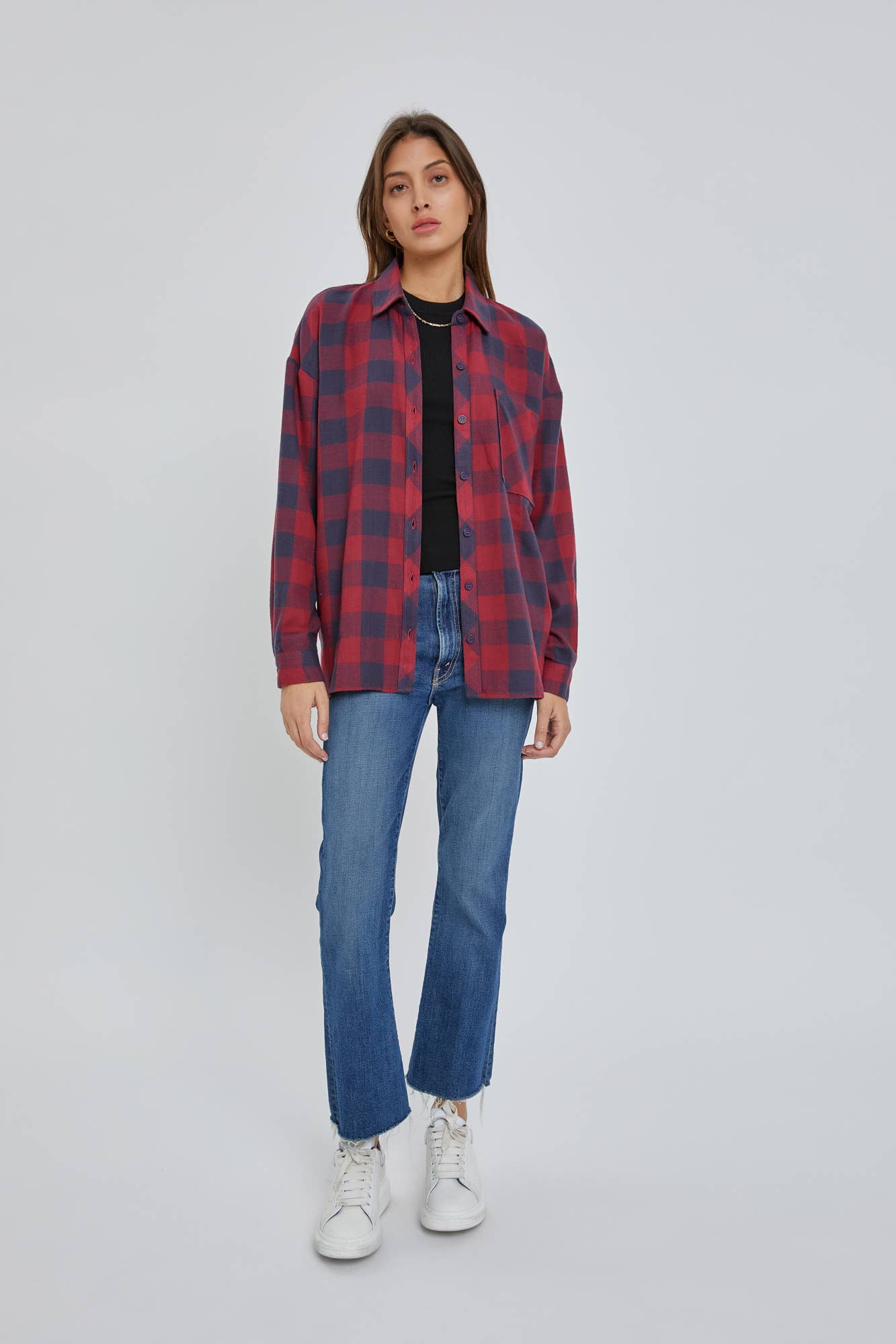 NAVY & RED OVERSIZED FLANNEL SHIRT
