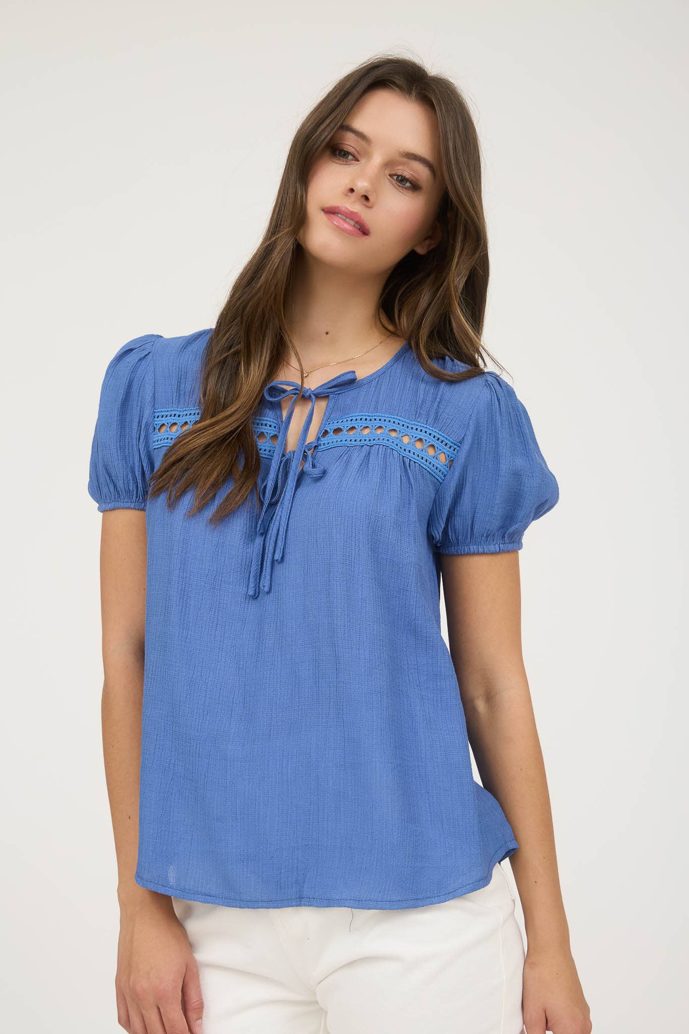 CORNFLOWER BLUE FRONT DOUBLE TIE TOP